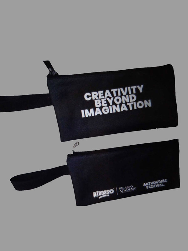 Pouch Kanvas Hitam Custom “Creativity Beyond Imagination”
